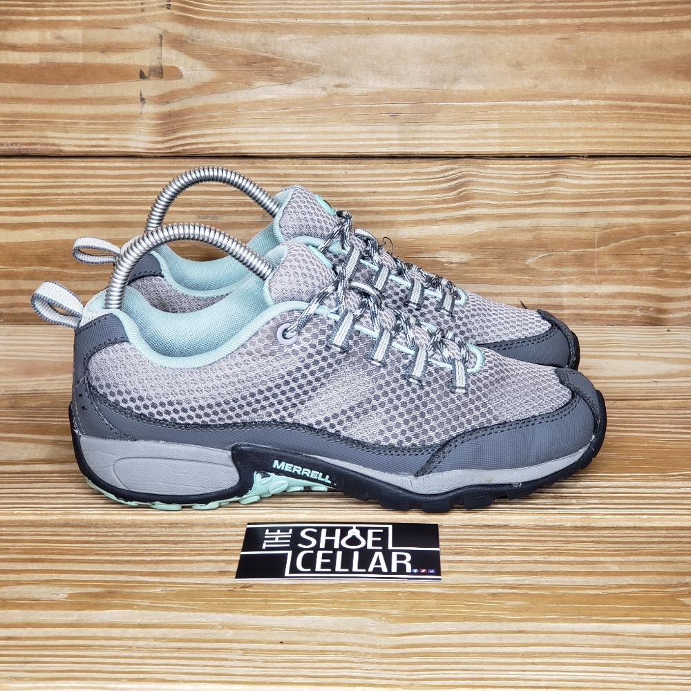Merrell Womens 7.5 Hiking Athletic Shoe Mesh Gray Lace Up Sneakers.